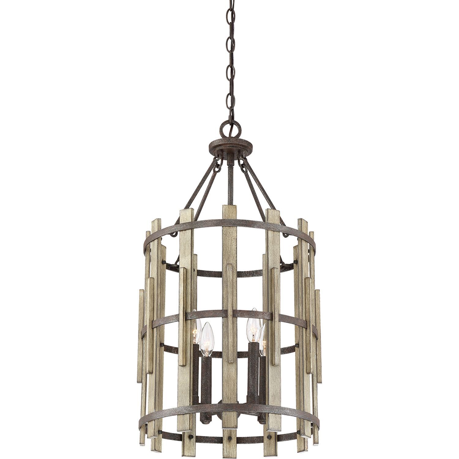 Lampe à suspendre Nature Noir antique Ø38cm Bois Métal