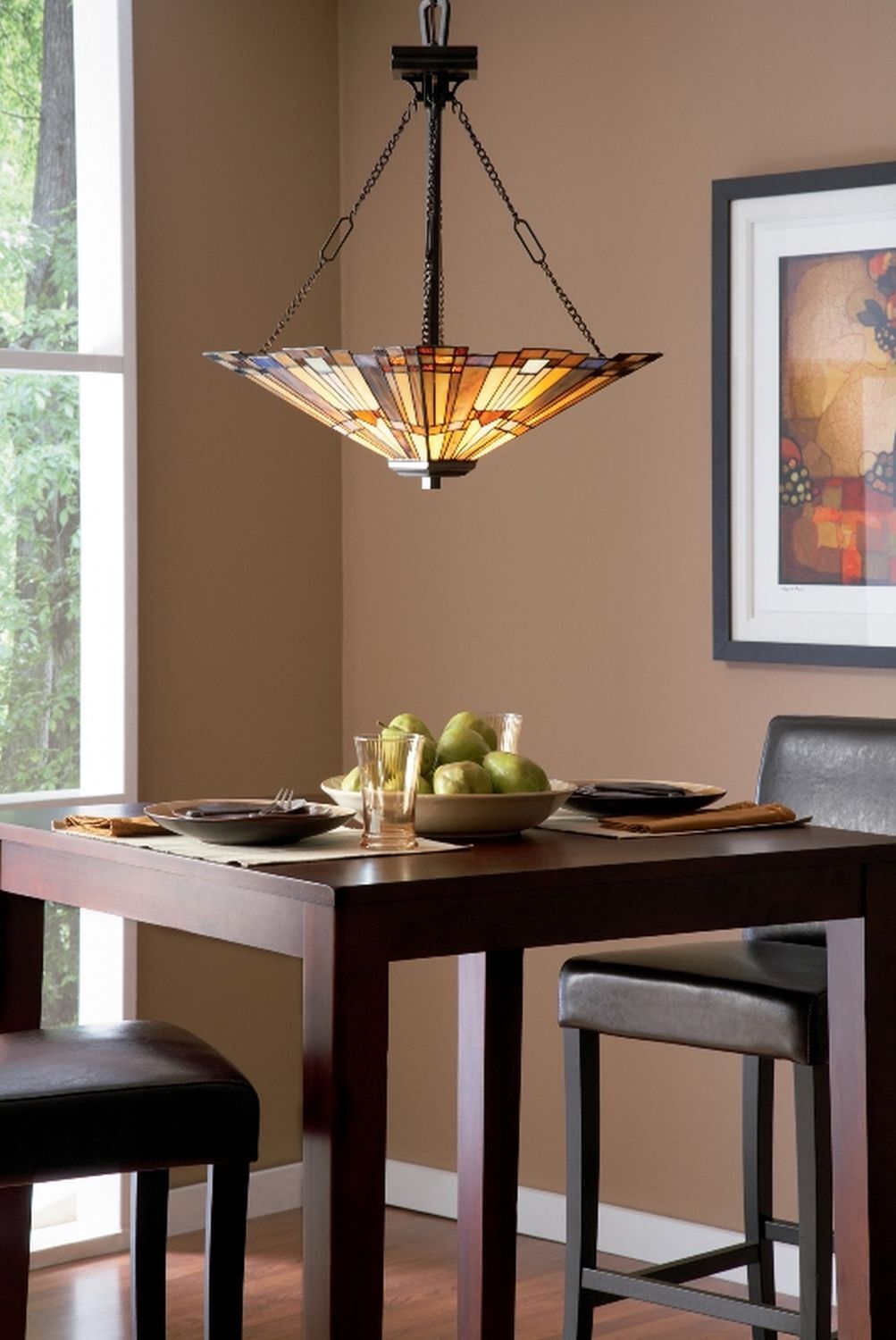 Elégant Tiffany Suspension verre coloré peut être raccourci Speisesaal, Esstisch, Mobiliar, Tabelle, Tischplatte