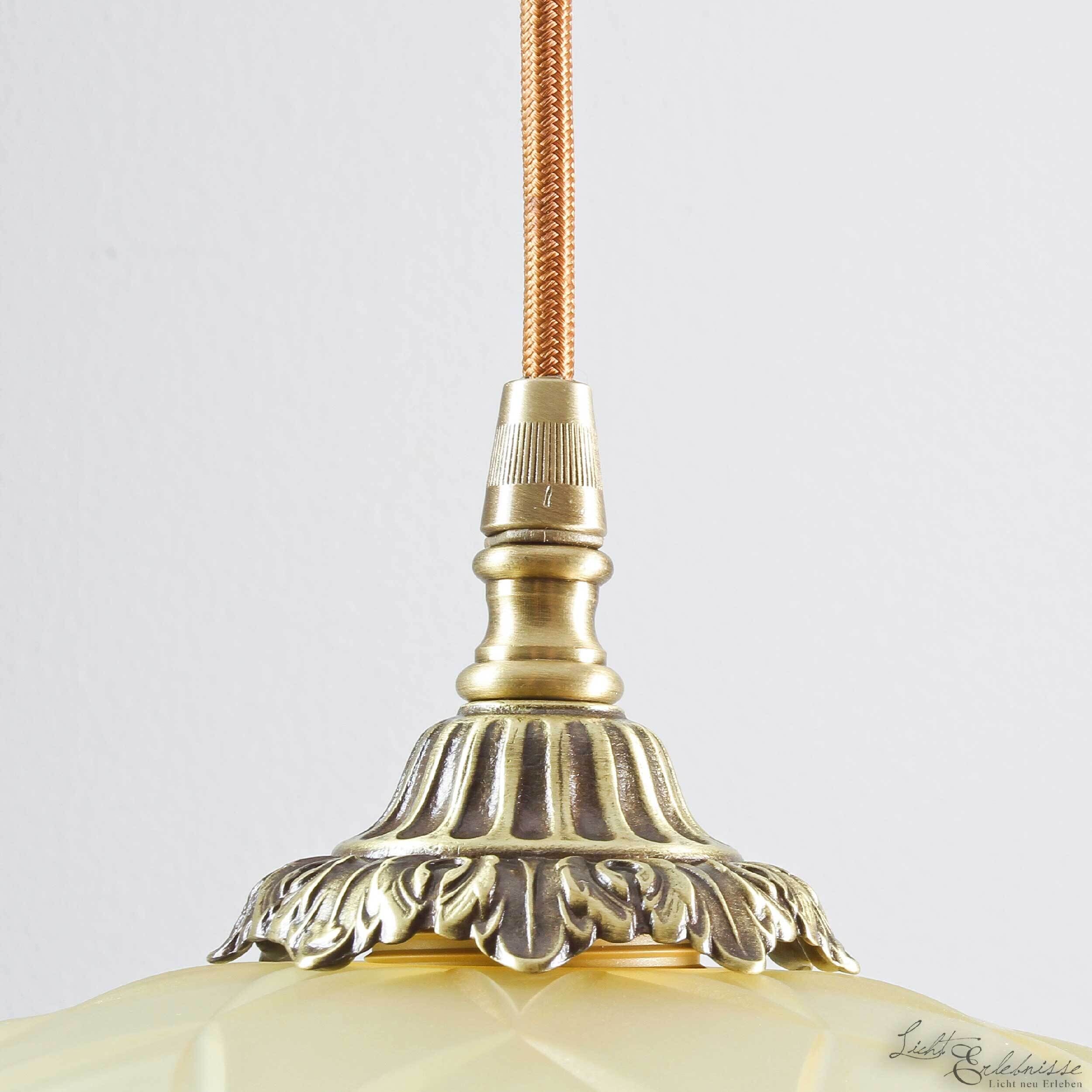 Lampe à suspendre en laiton véritable avec ornement & abat-jour en verre Lampe