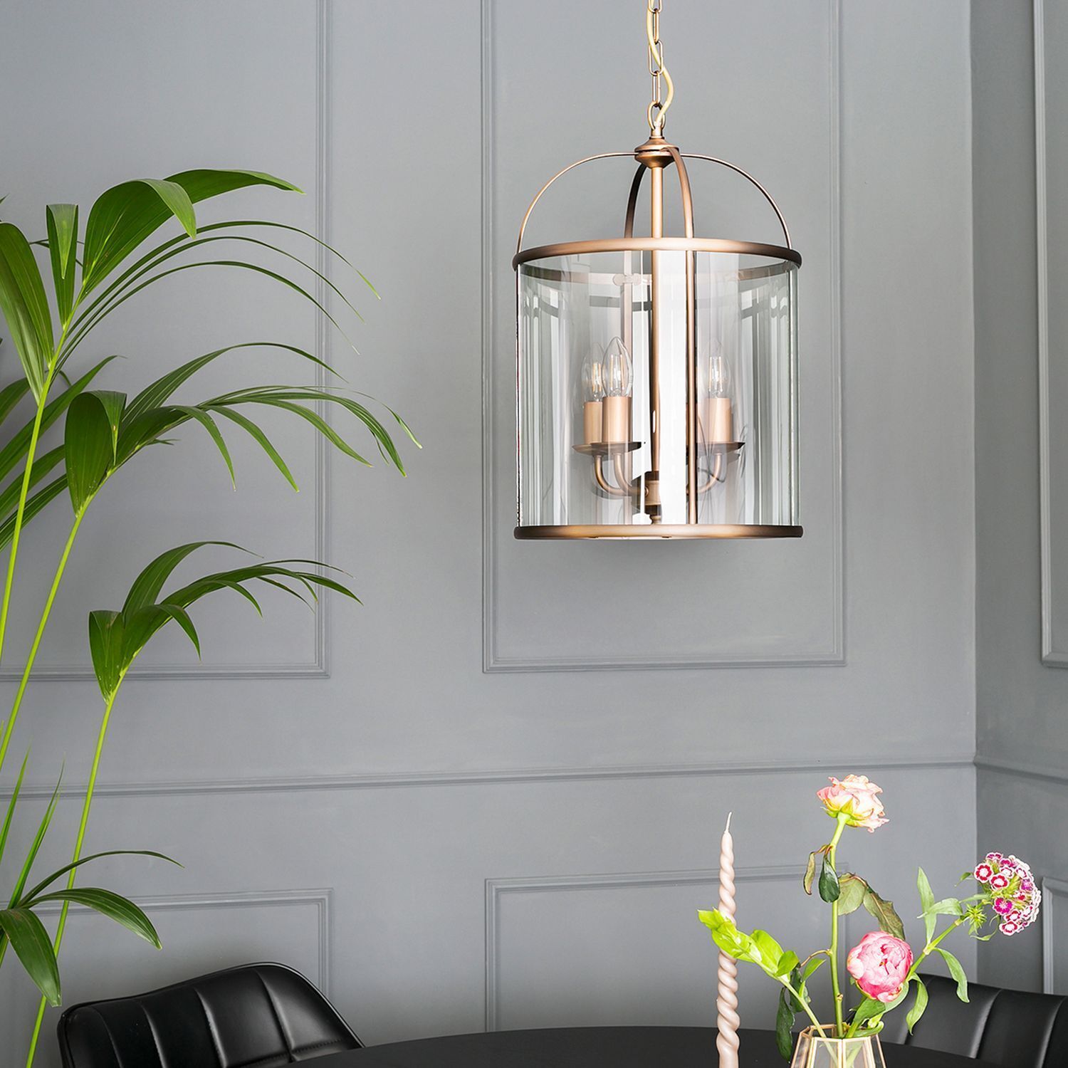 Lampe à suspendre verre métal en bronze L:31 cm E14 stylé