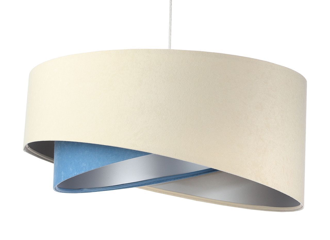 Lampe à suspendre ronde D : 50 cm Tissu Crème Bleu Argent E27 Moderne