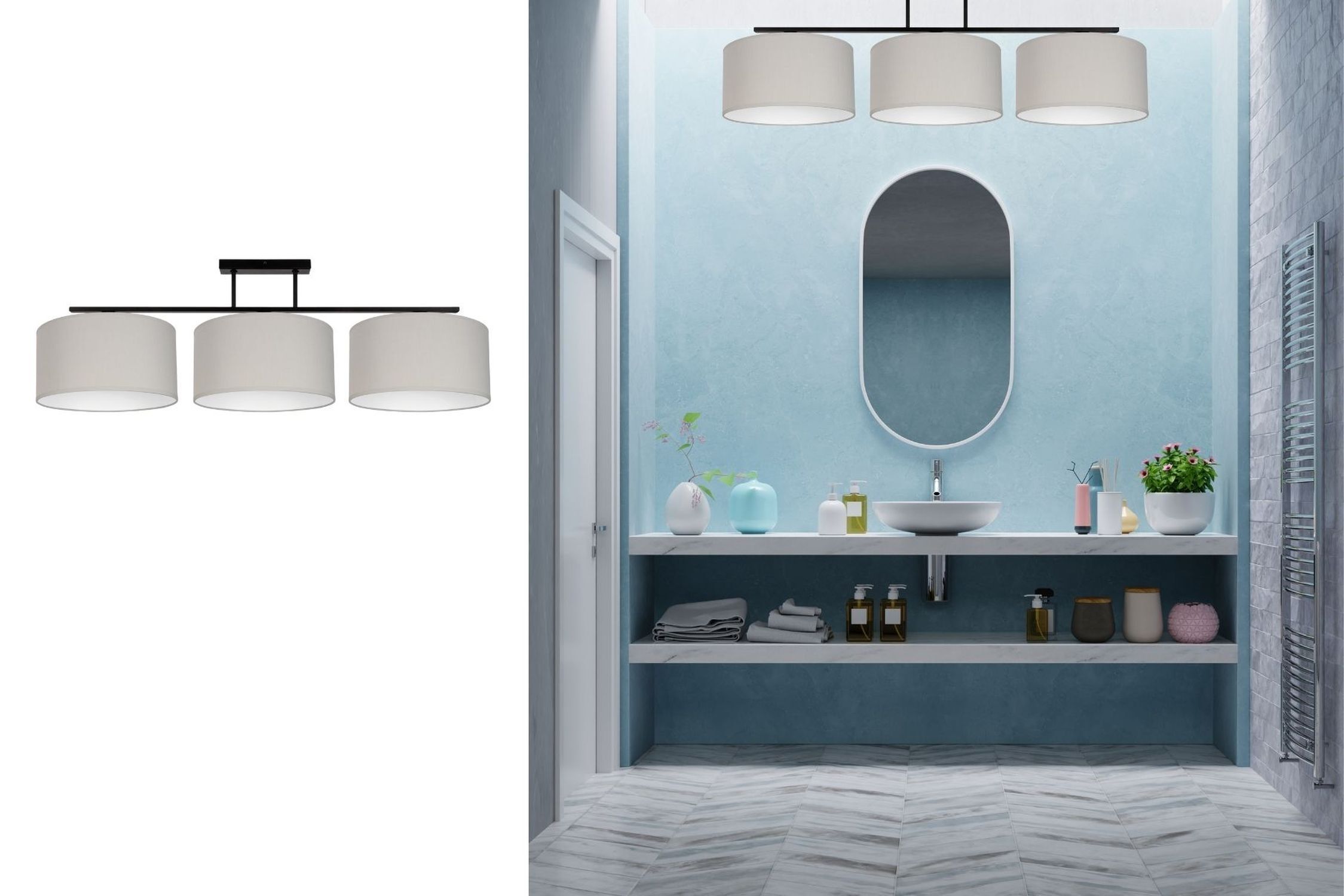 Lampe de plafonnier Tissu Noir Gris Blanc E27 100 cm