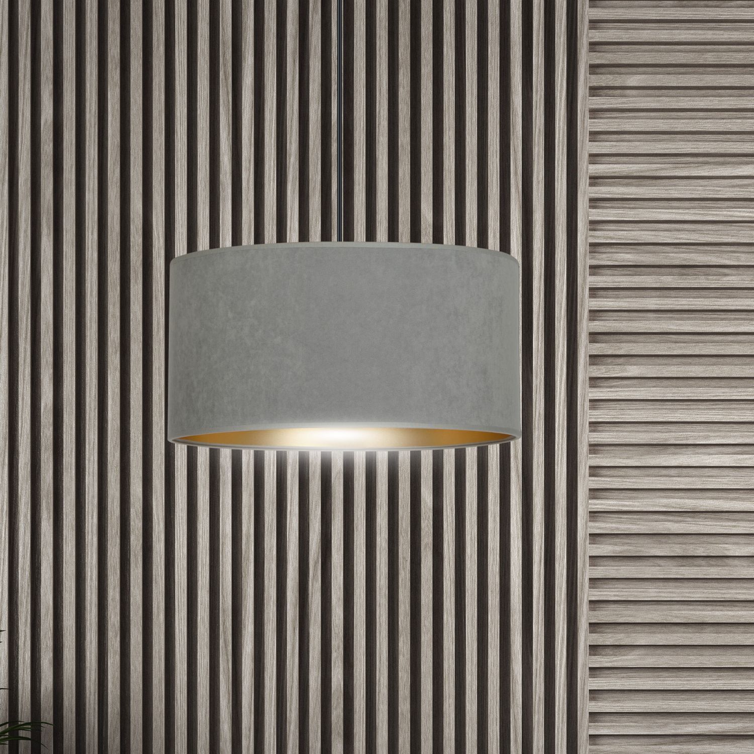 Lampe à suspendre tissu Ø 35 cm rond Moderne Noir Gris Or E27