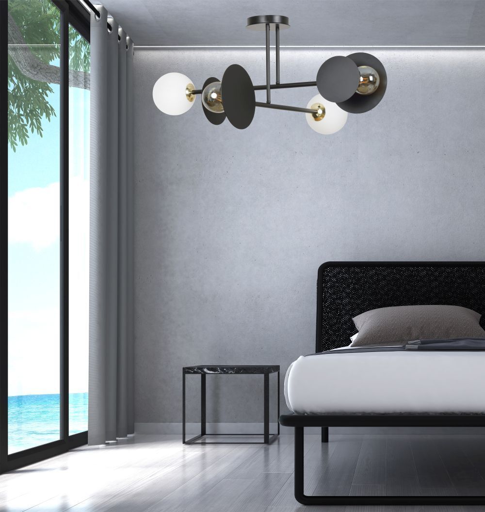 Plafonnier Noir Blanc Moderne Métal Verre 4x E27
