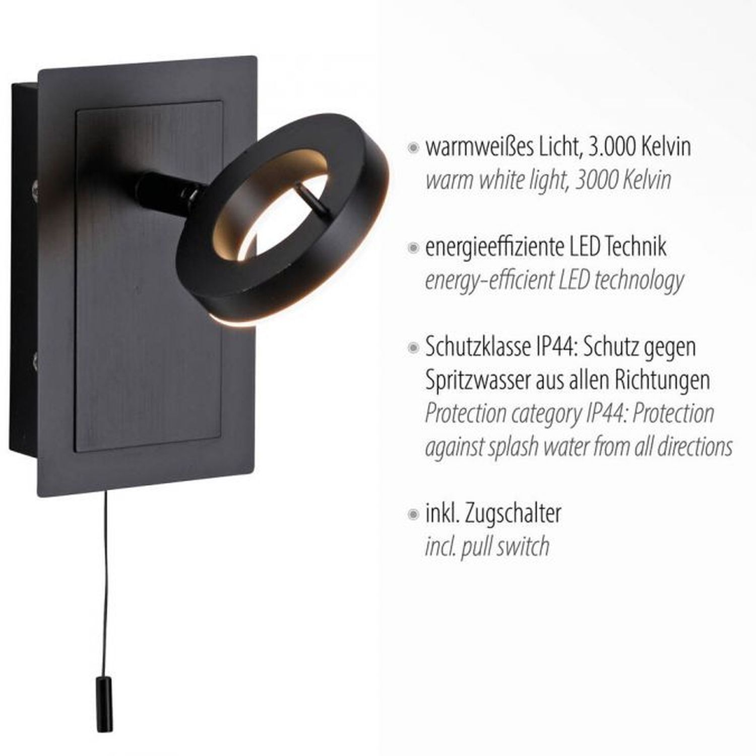 LED Wandstrahler mit Zugschalter IP44 verstellbar 6 W Beleuchtung, Postfach
