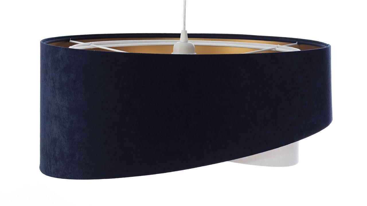 Suspension Tissu Bleu Blanc Or E27 ronde D : 50 cm Lampe, Lampenschirm, Zubehör, Tasche, Handtasche