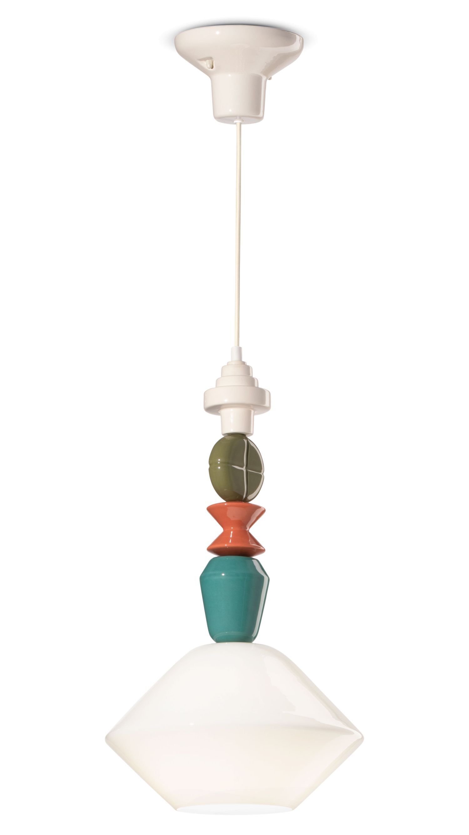 Lampe à suspendre céramique verre écru multicolore E27 design rétro Lampe