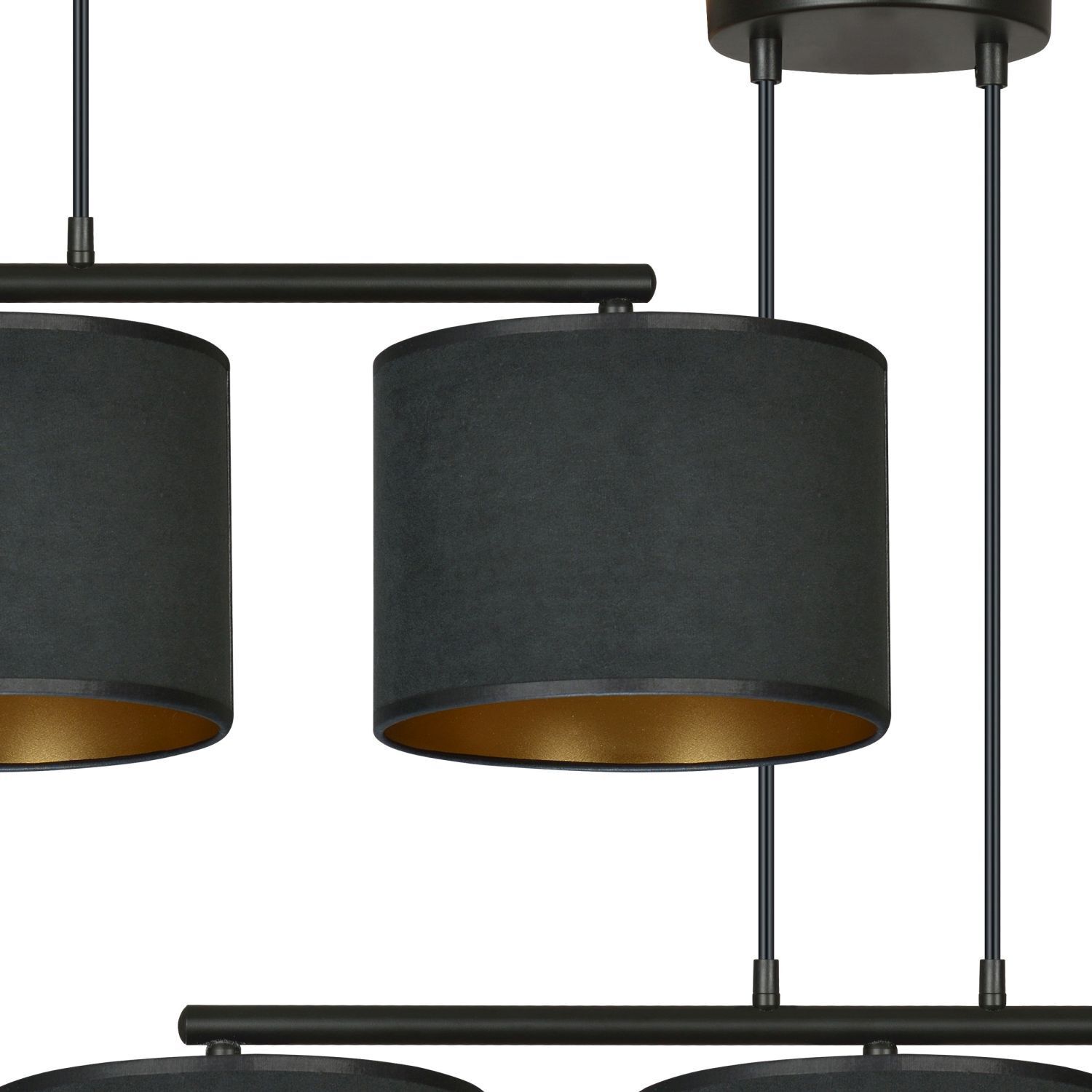 Suspension tissu métal L : 72cm noir or 3-flamme E27