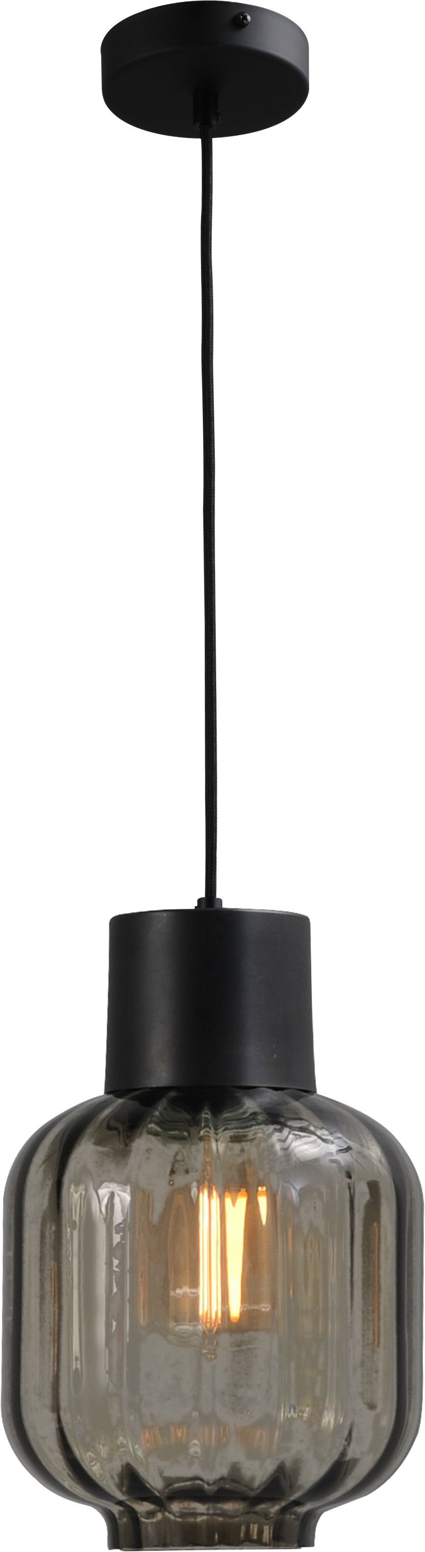 Lampe à suspendre noire verre métal E27 réglable ELYA