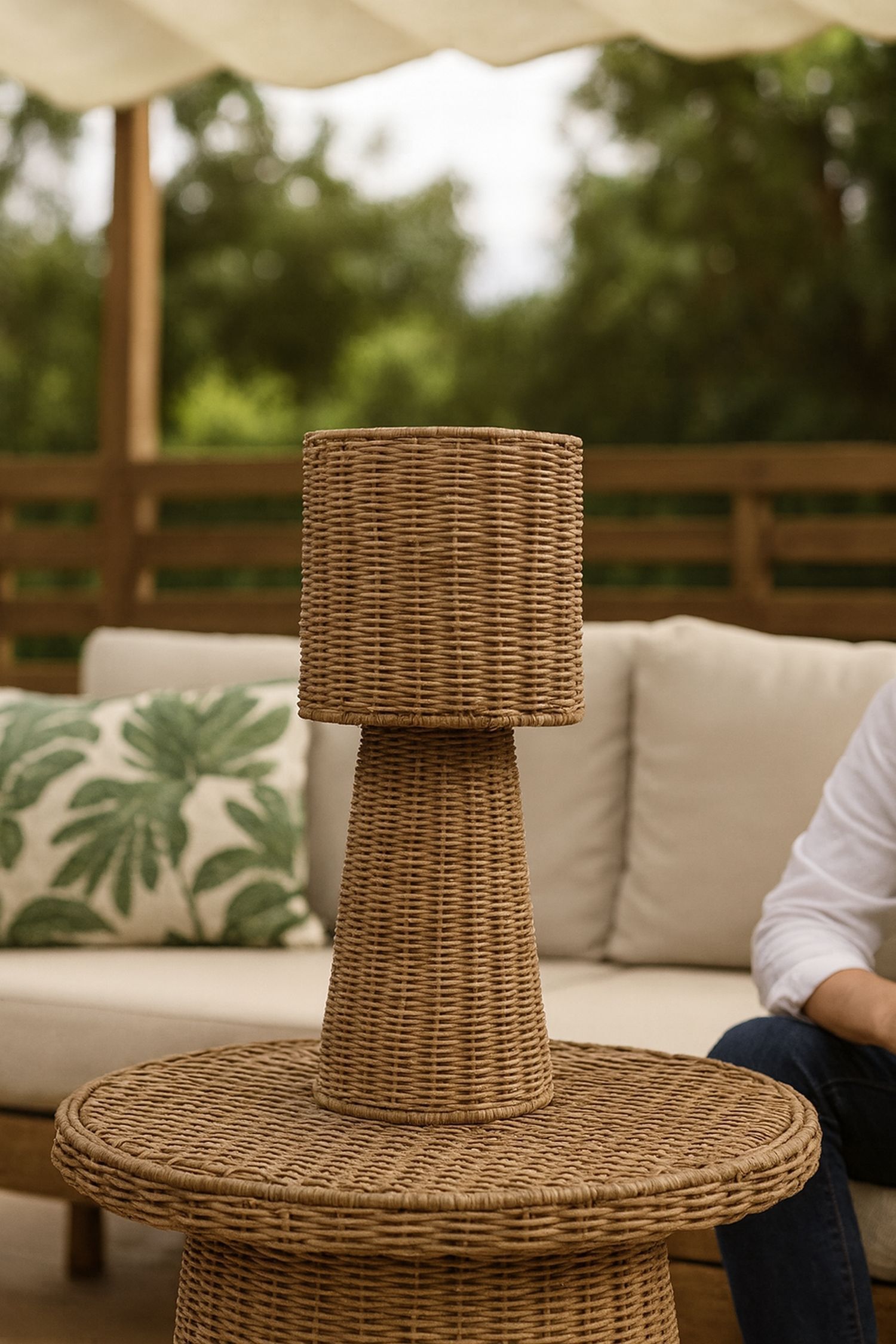 LED Akku Tischlampe dimmbar 3000 K IP54 38 cm Rattan Rattan, Tisch, Lampe, Sozialer Tisch, Außenbereich