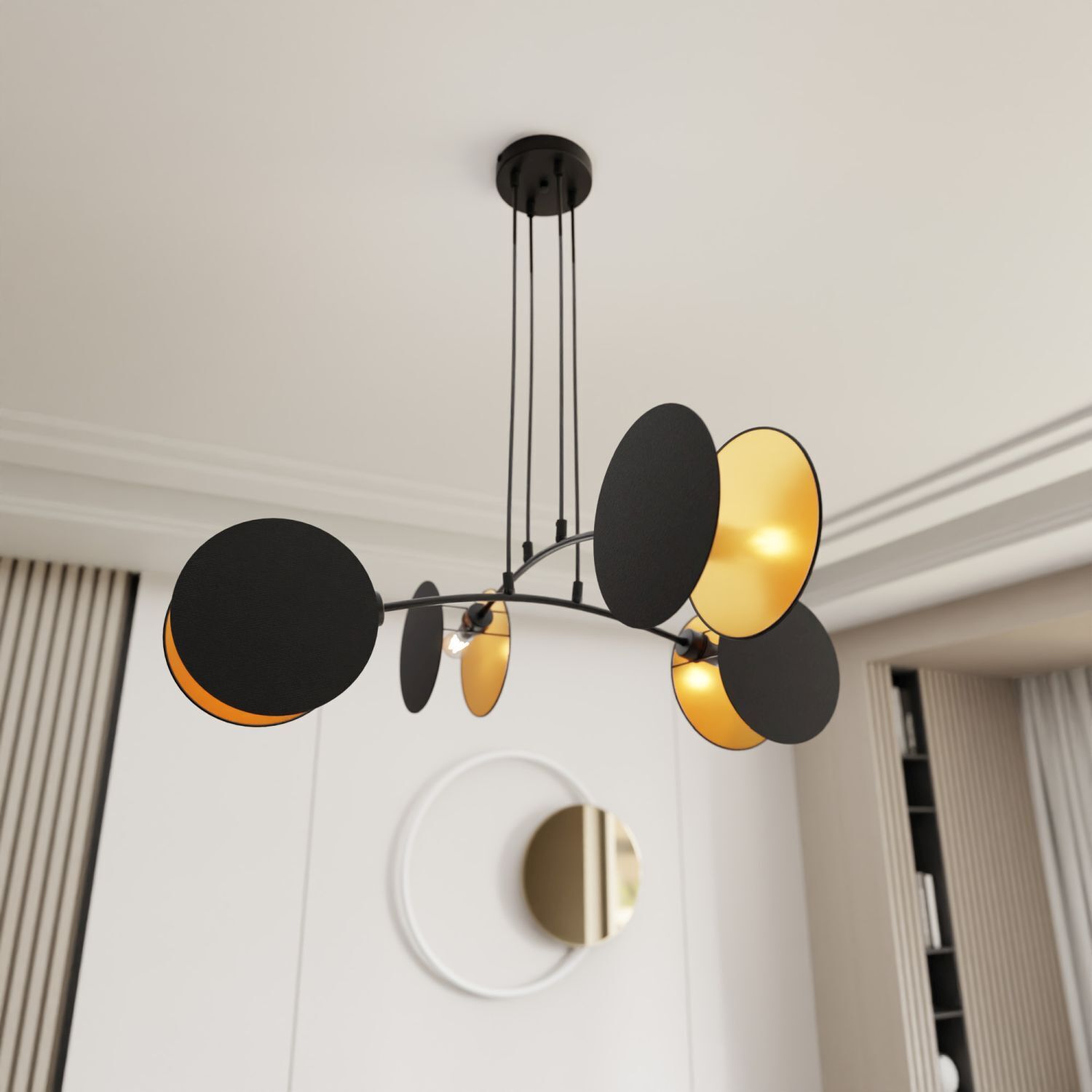 Suspension Noir Or L : 82 cm réglable Tissu Métal