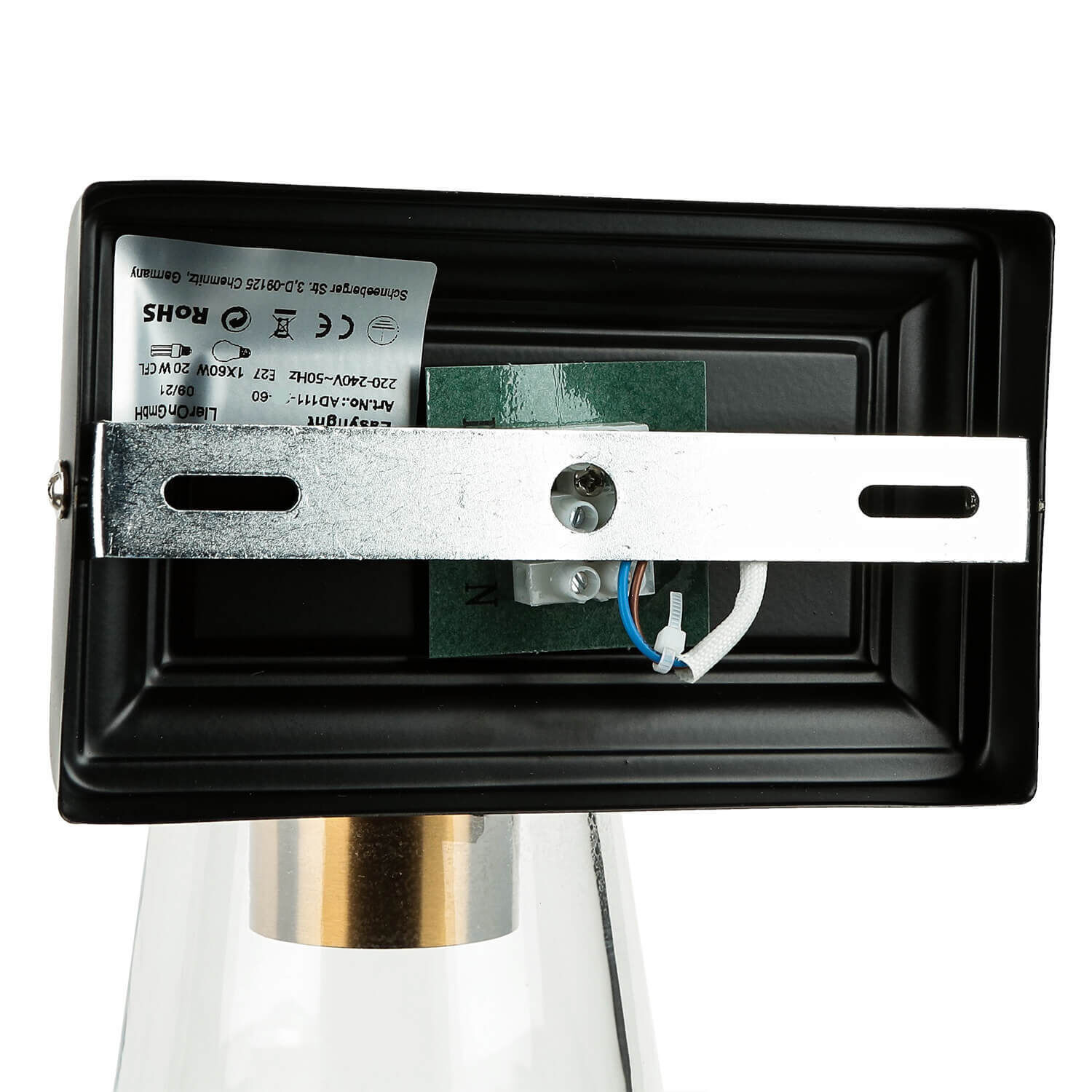 Applique murale verre métal en noir laiton industriel Postfach