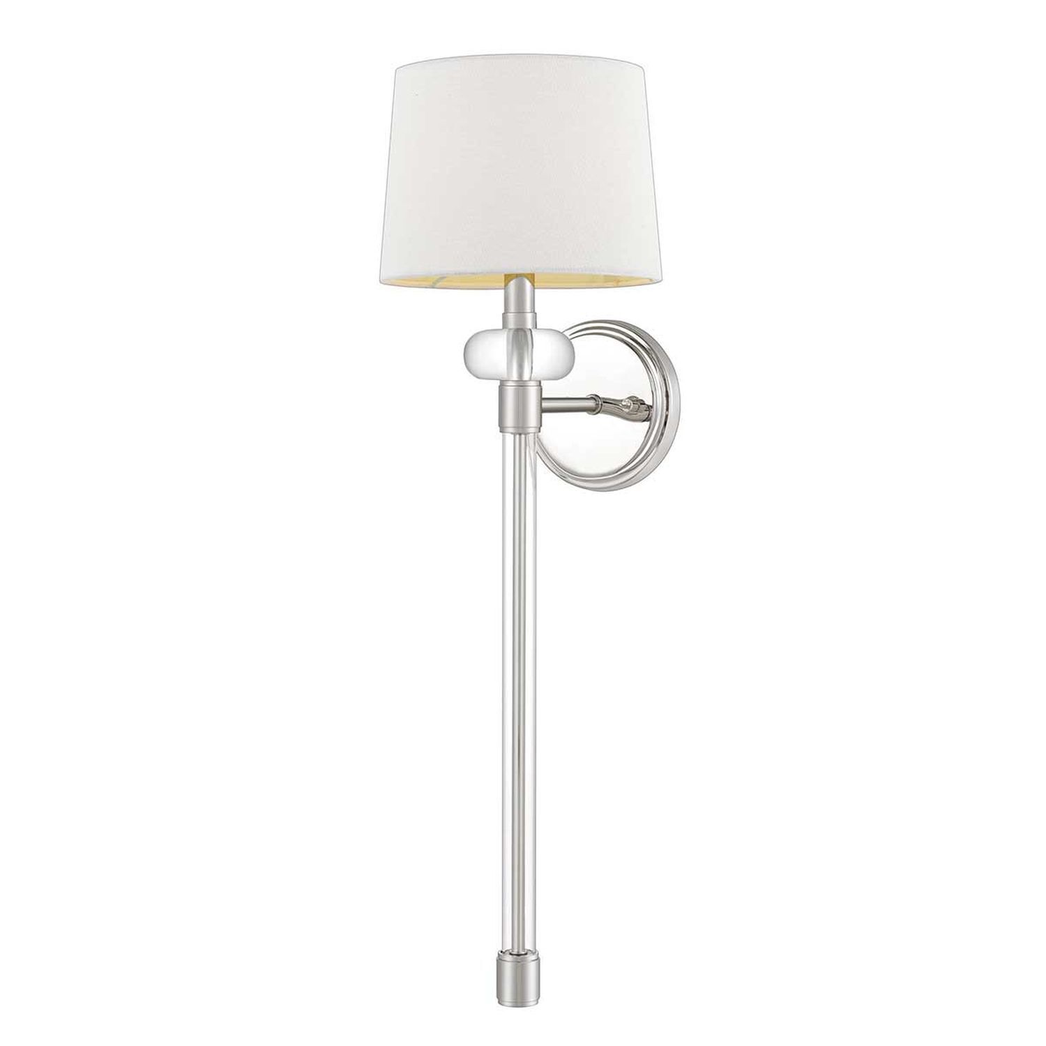 Wandlampe Metall Stoff H: 67,6 cm in Nickel poliert Weiß Wandlampe, Wandlampenhalter, Chrom, Stoffschirm, Schreibtischlampe