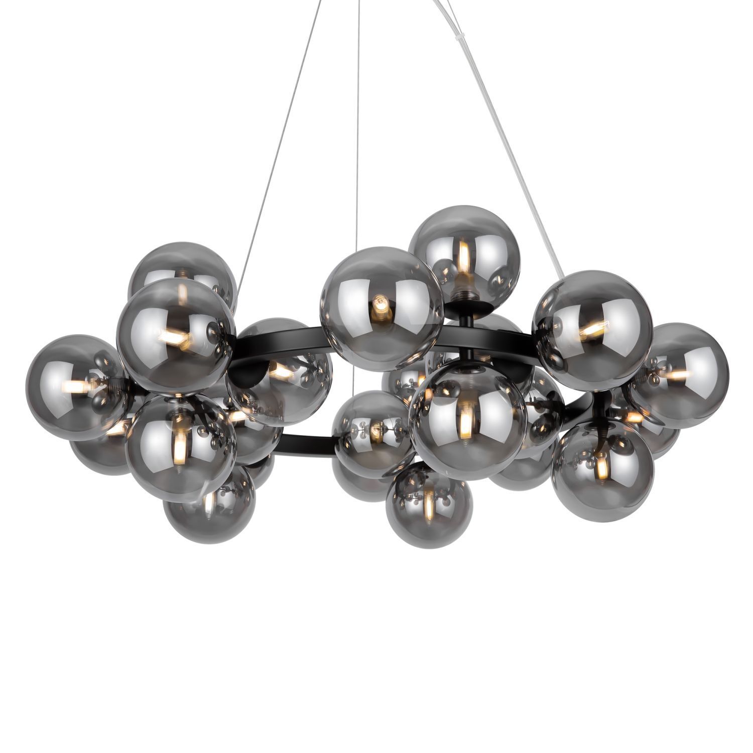 Lampe à suspendre métal verre fumé G9 69 cm large abat-jour sphérique