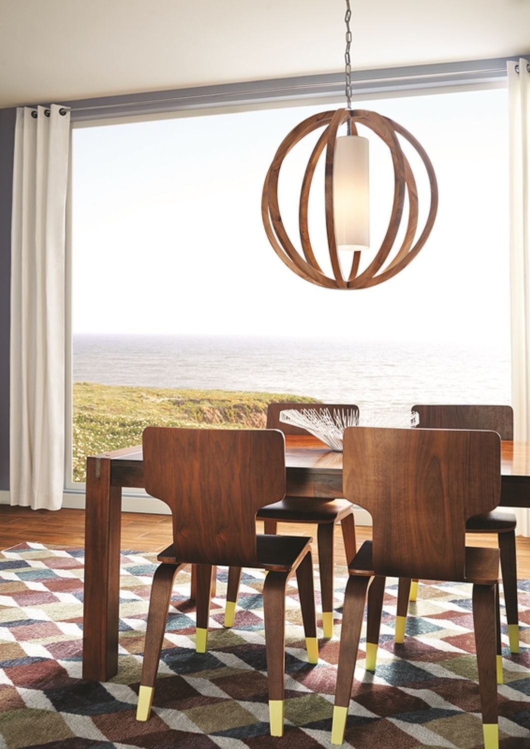 Suspension bois verre rond table à manger salon Speisesaal, Esstisch, Tisch, Innenarchitektur, Inneneinrichtung