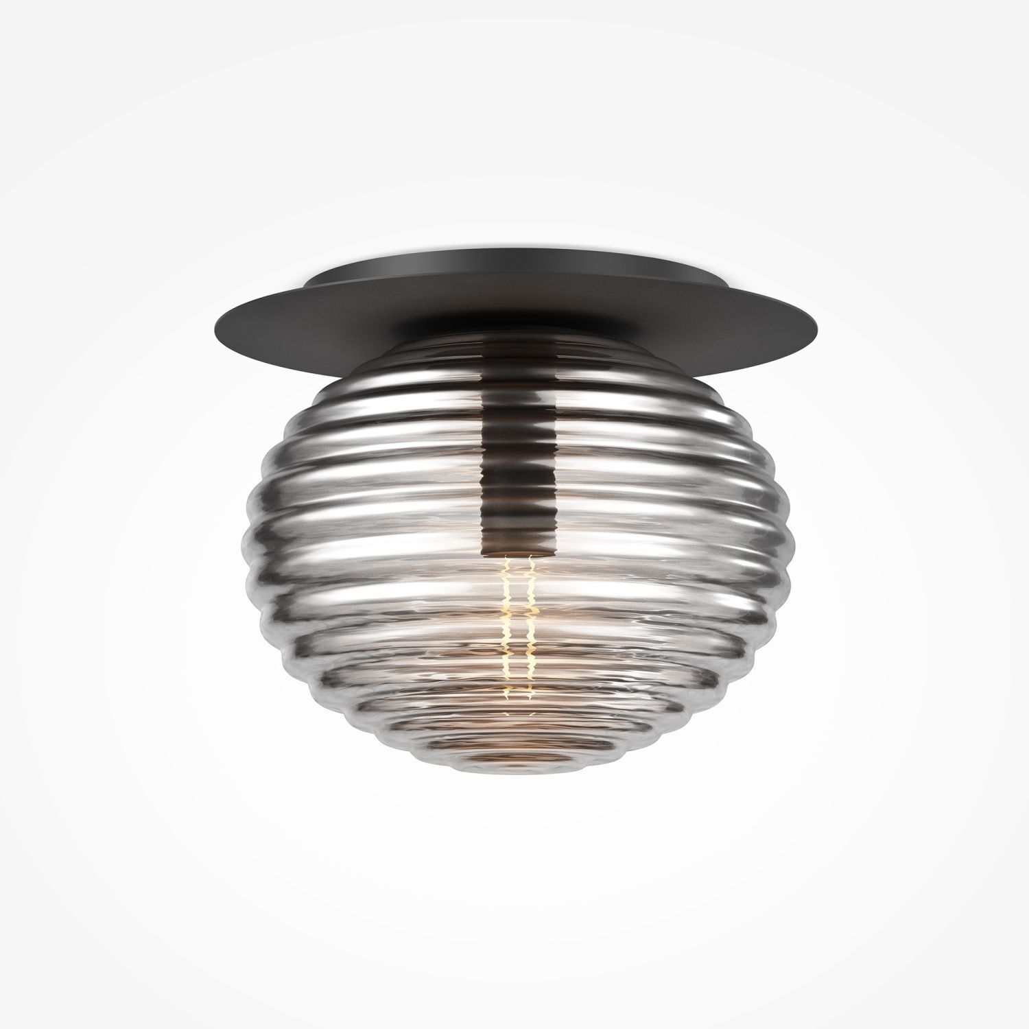 Plafonnier métal verre fumé Ø 35 cm rond E27 Moderne