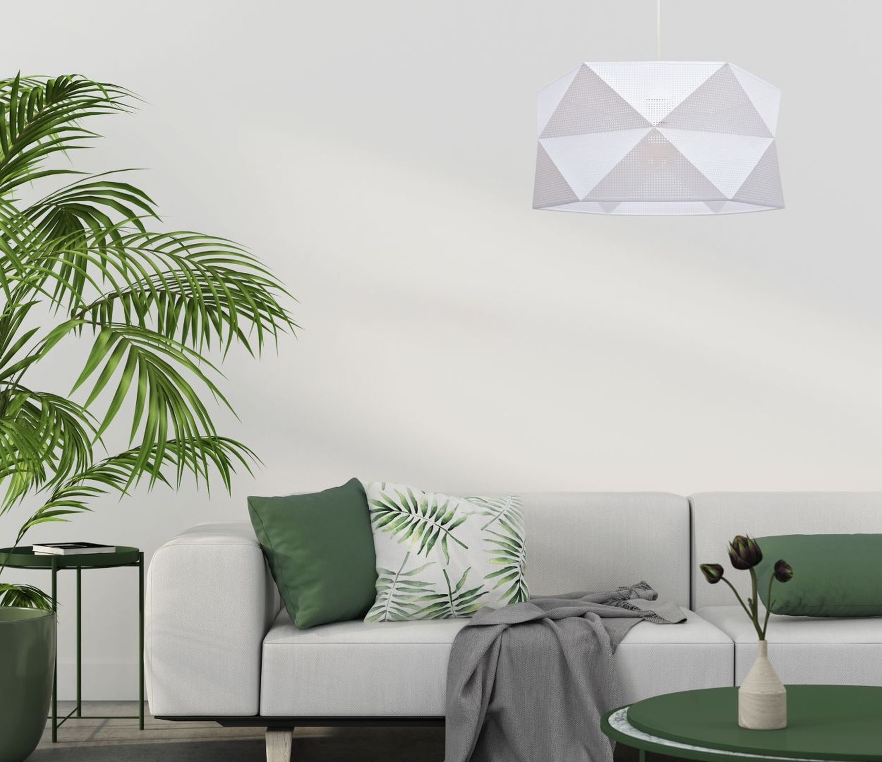 sofa, wohnzimmer, grüne kissen, Topfpflanze, pendelleuchte