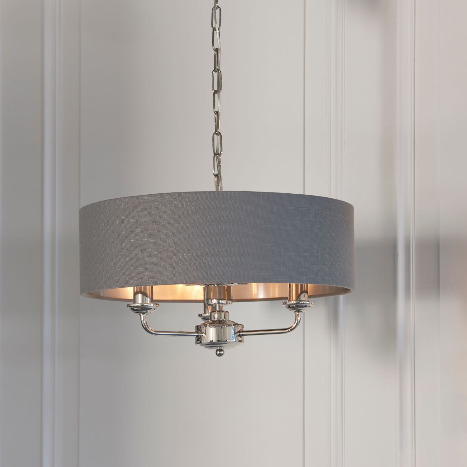 Lampe à suspendre ronde D : 45 cm Tissu Métal Nickel Anthracite 3x E14