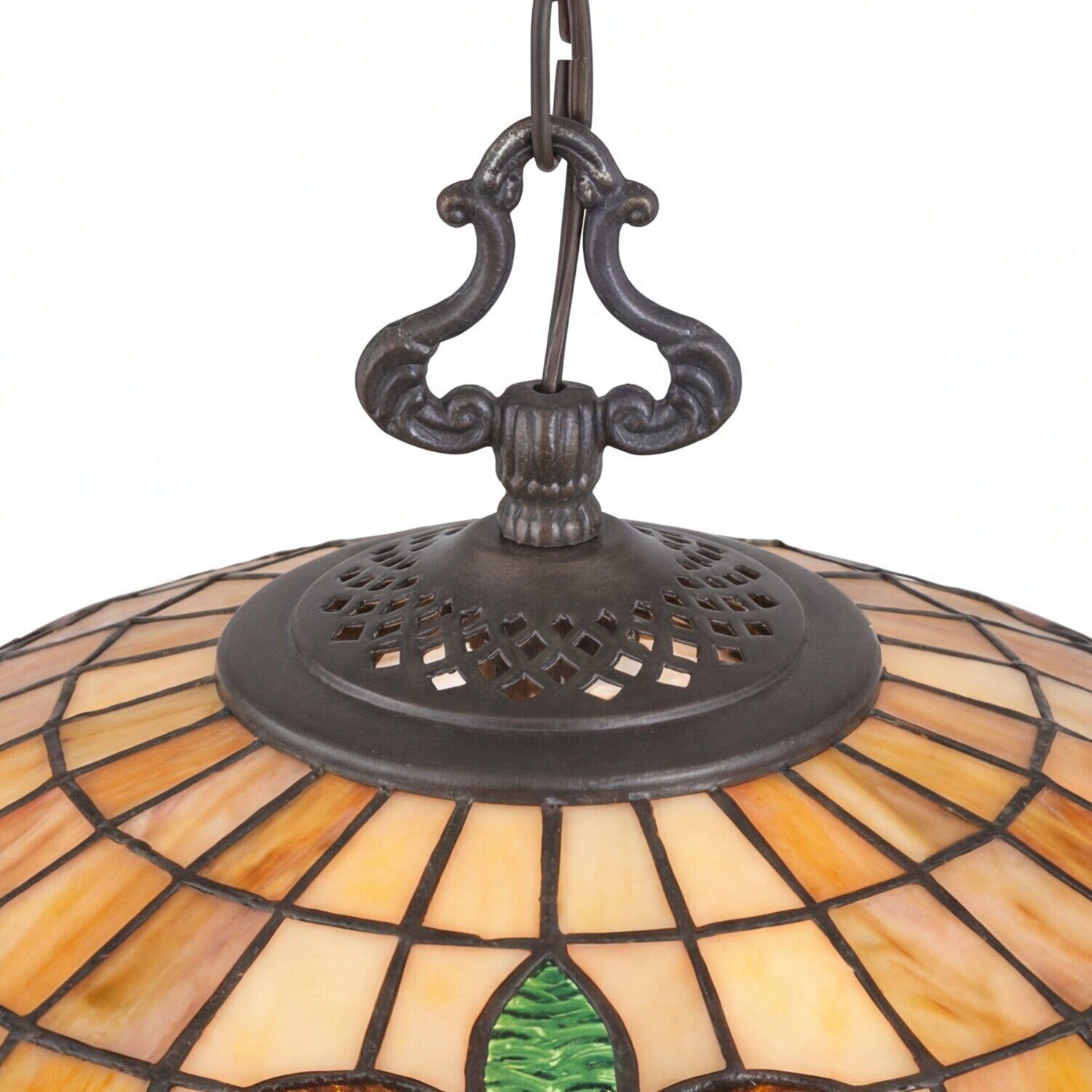 haengeleuchte-pendelleuchte-haengelampe-farfalla-6-3-flammig-bronze-antik-gelb-gold-orange-tiffany-stil-04 Hängelampe, Tiffany-Lampe, Metallfassung, Glaslampe, Musterte Glasscheibe