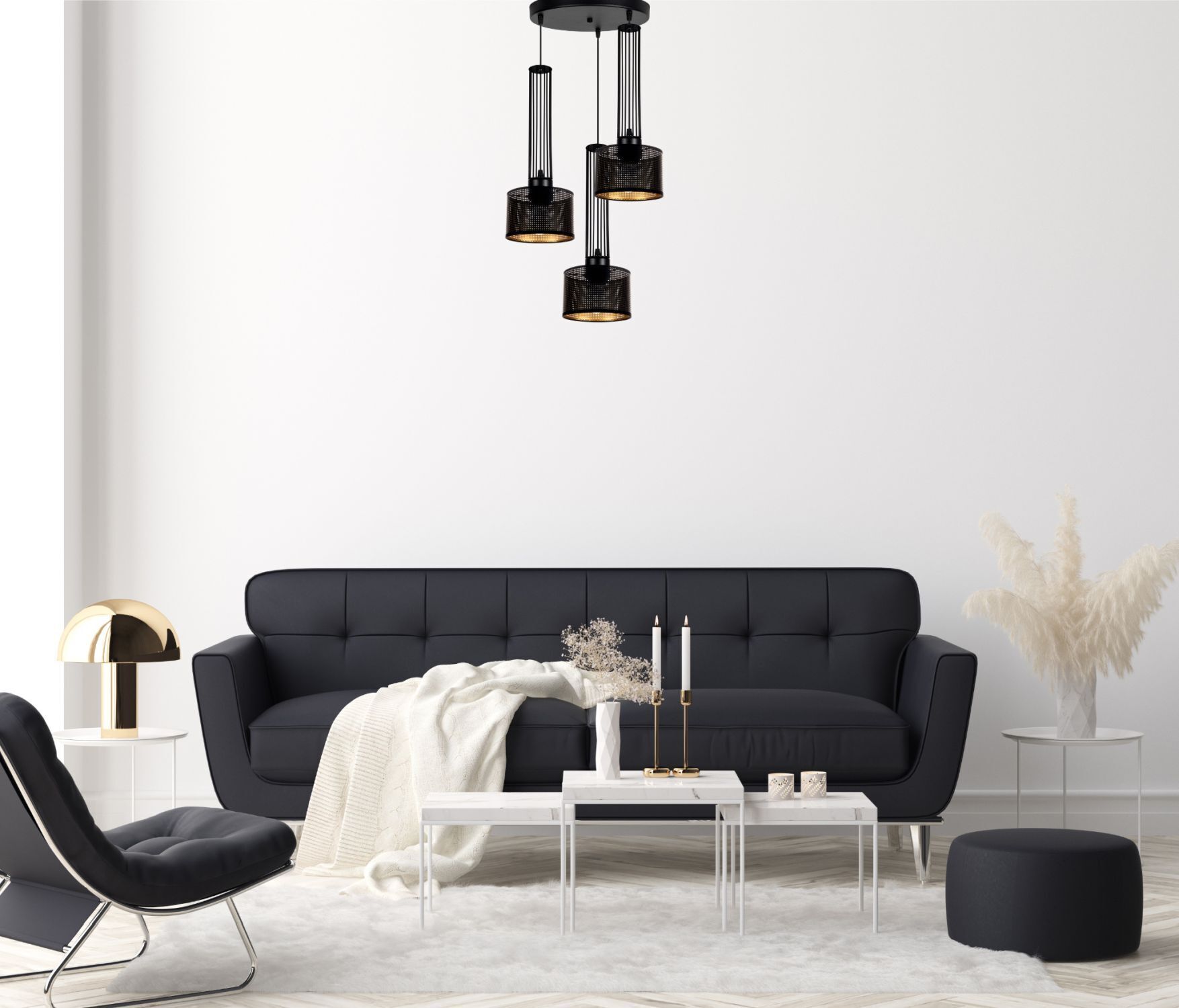 Lampe à suspendre décorative en métal 3-flamme E27 noir or