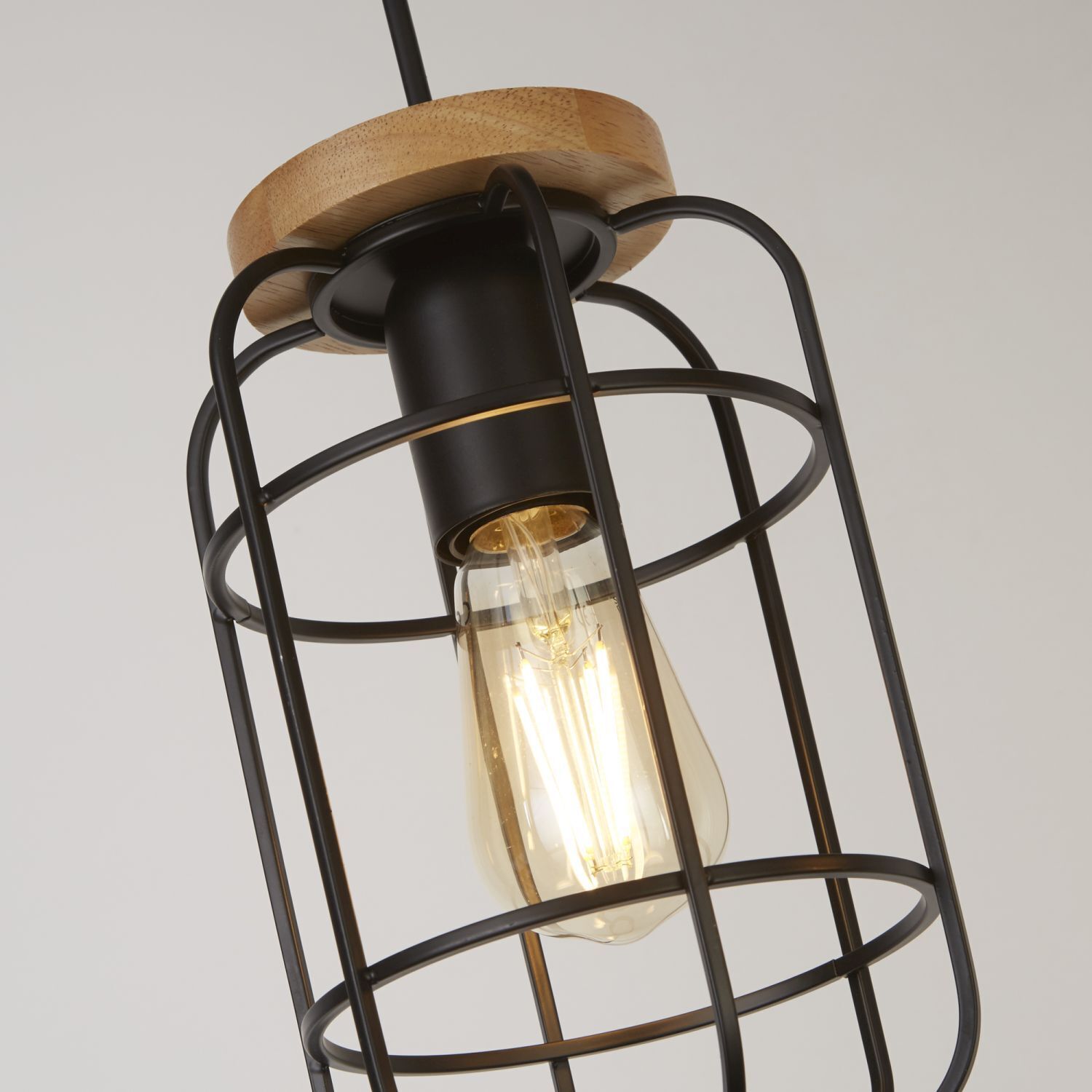 Suspension Noir Naturel 3-flamme E27 Métal Bois