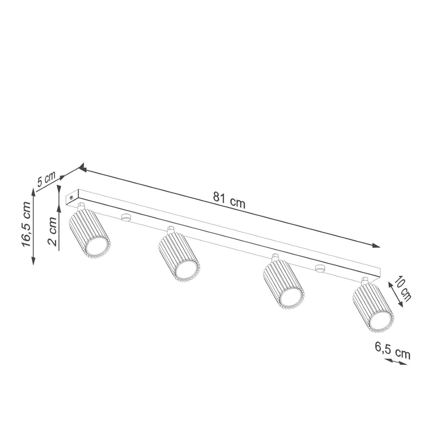 Lampe de plafonnier à 4 flammes 81 cm de long GU10 en aluminium doré