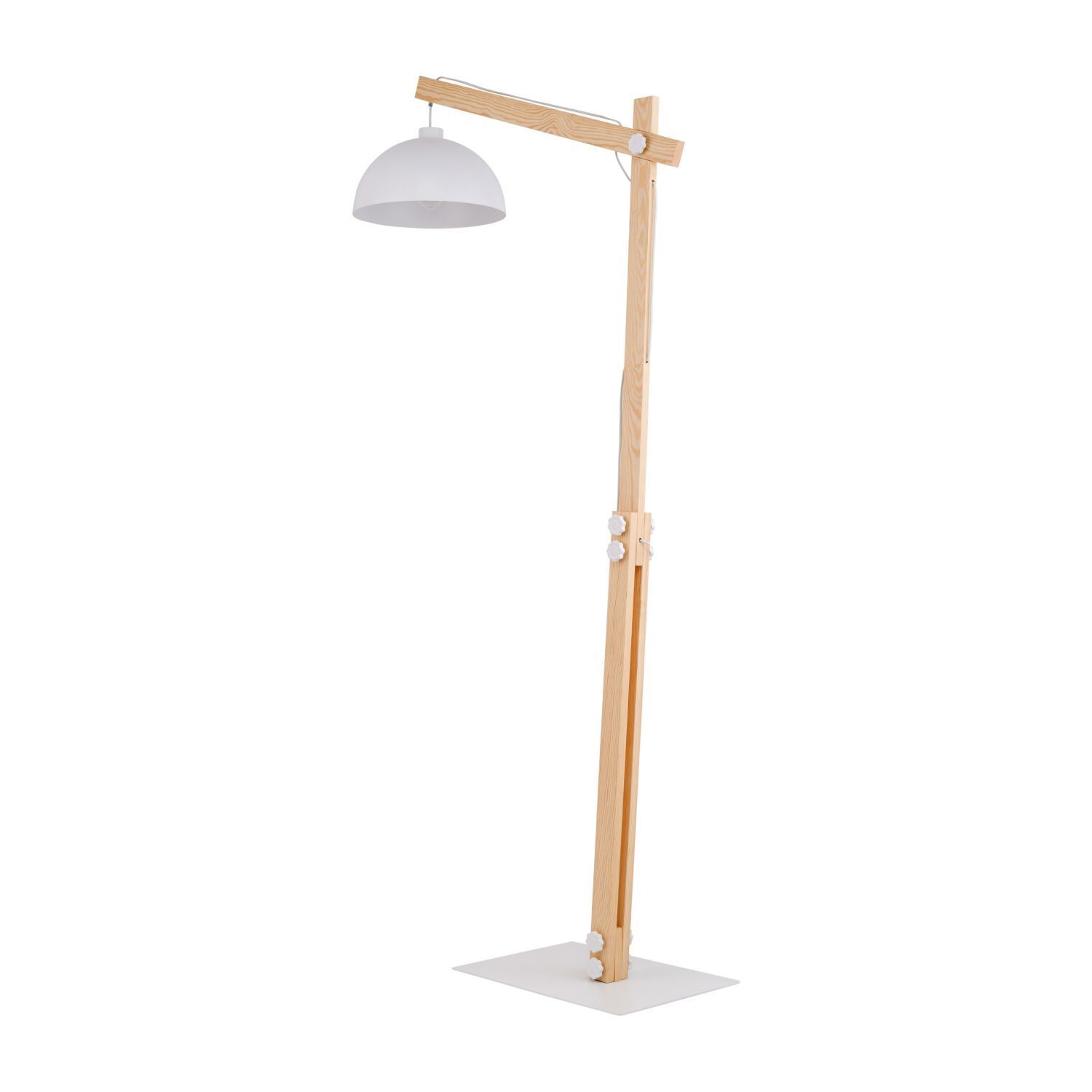 Lampadaire bois métal 180 cm réglable blanc naturel