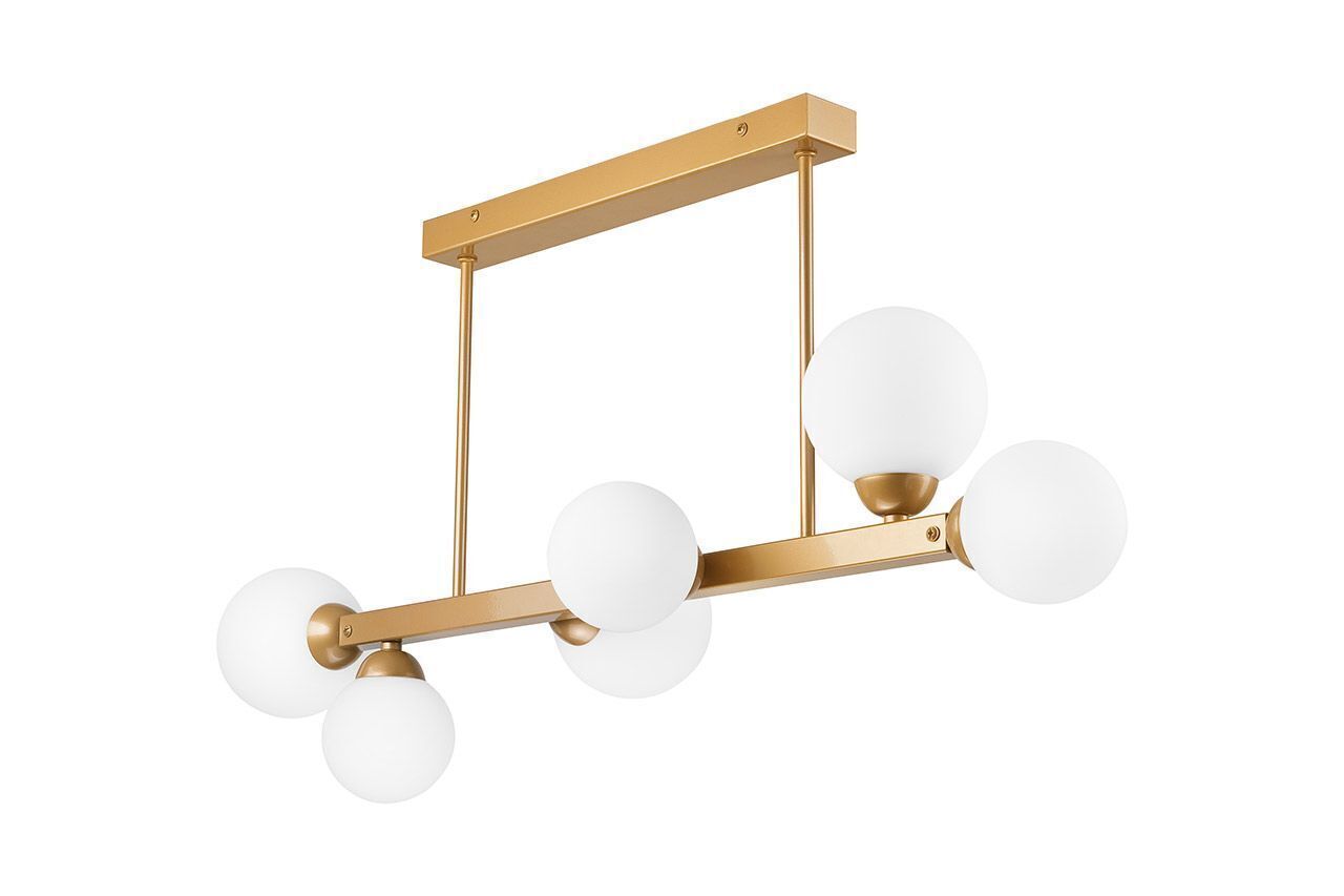 Plafonnier verre métal blanc or 82 cm de long 6 flammes G9