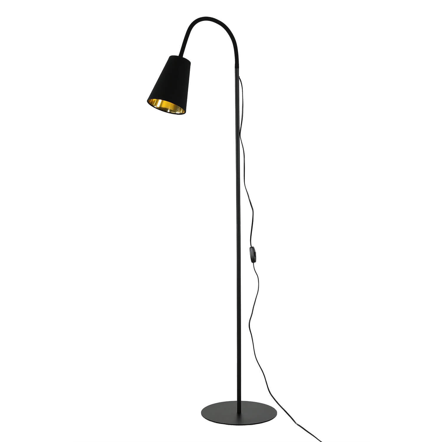 Lampadaire métal flexible 145 cm E27 noir or