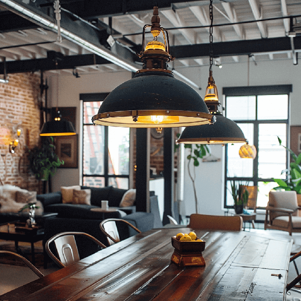 lampen, industriell, gedeck, holz, café-interieur