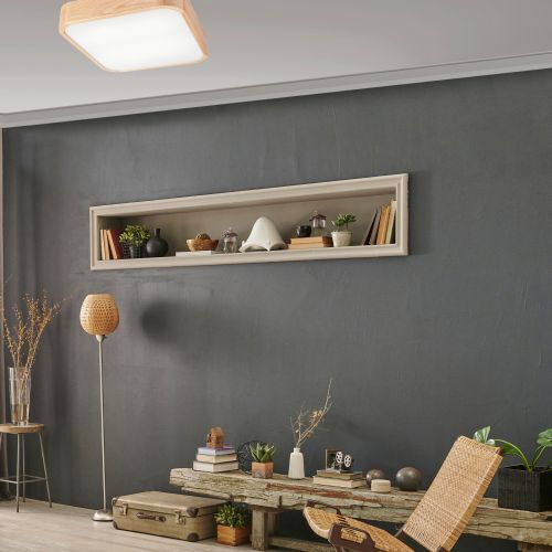 Lampe de plafonnier naturelle pin verre L:45 cm E27 4-flmg
