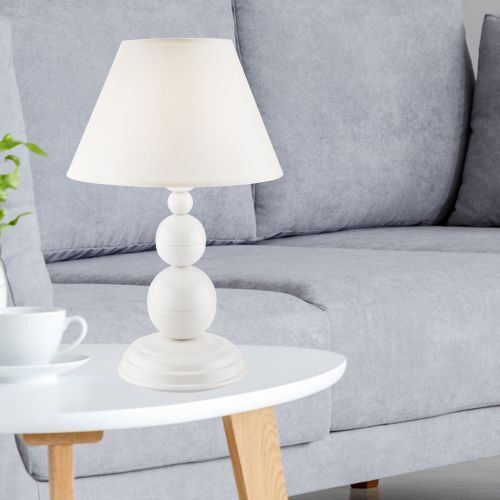 Lampe de table MADISYN Blanc Tissu H:38cm rond Campagne