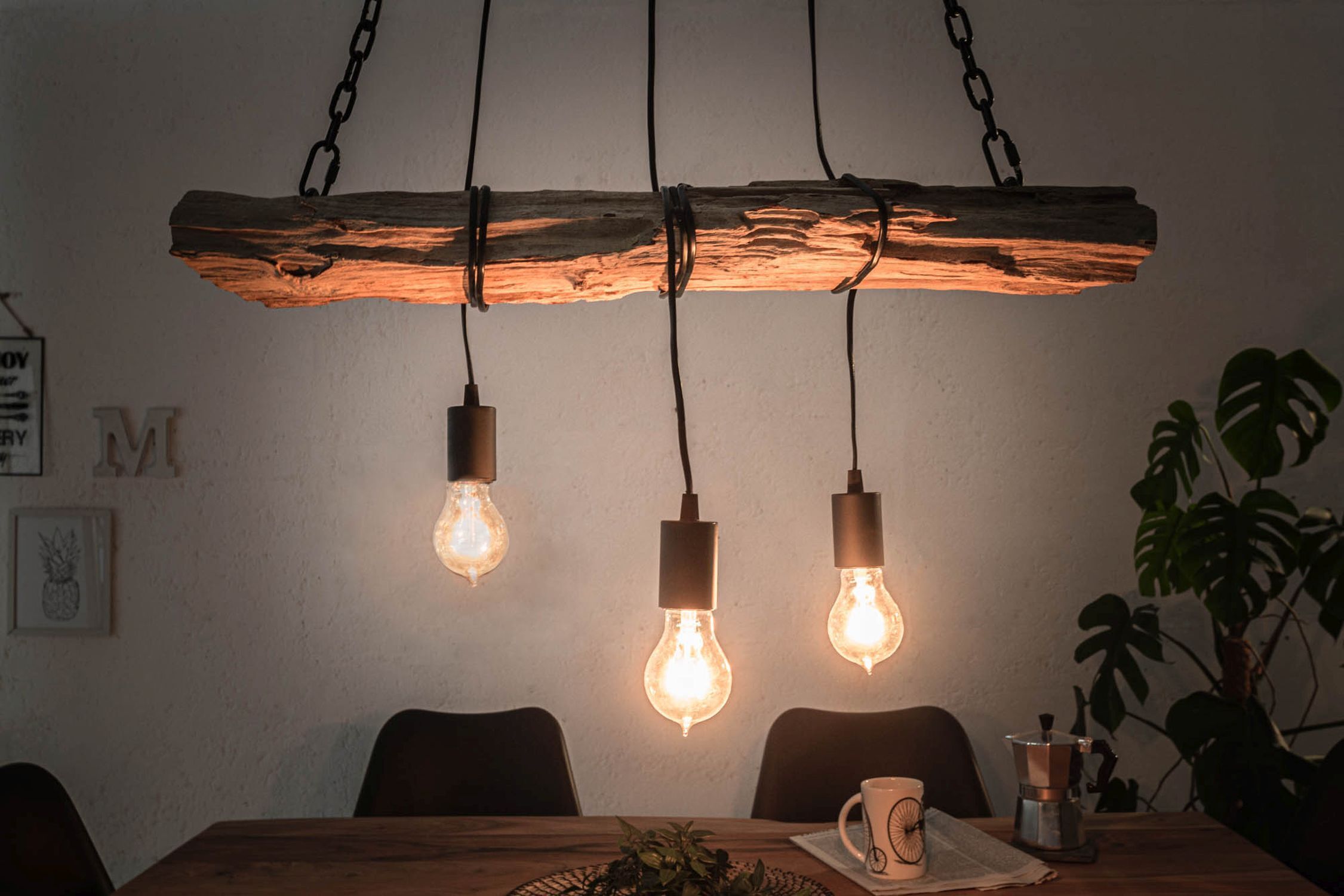 Lampe à suspendre allongée en bois naturel L:73 cm E27 confortable