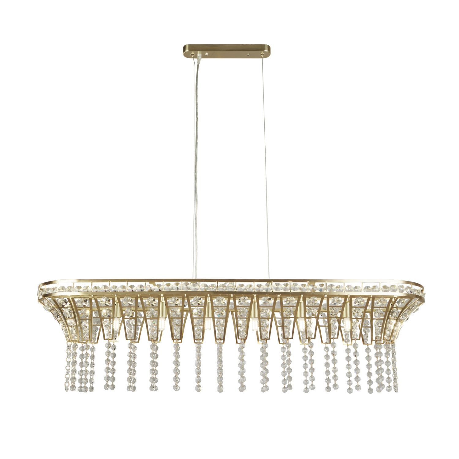 Lampe à suspendre cristal L : 100 cm en laiton transparent 8x G9 Art Déco