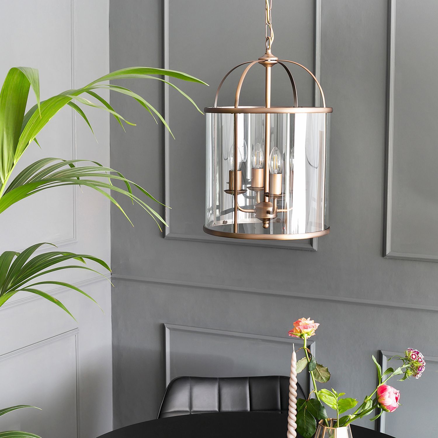 Lampe à suspendre verre métal en bronze L:31 cm E14 stylé