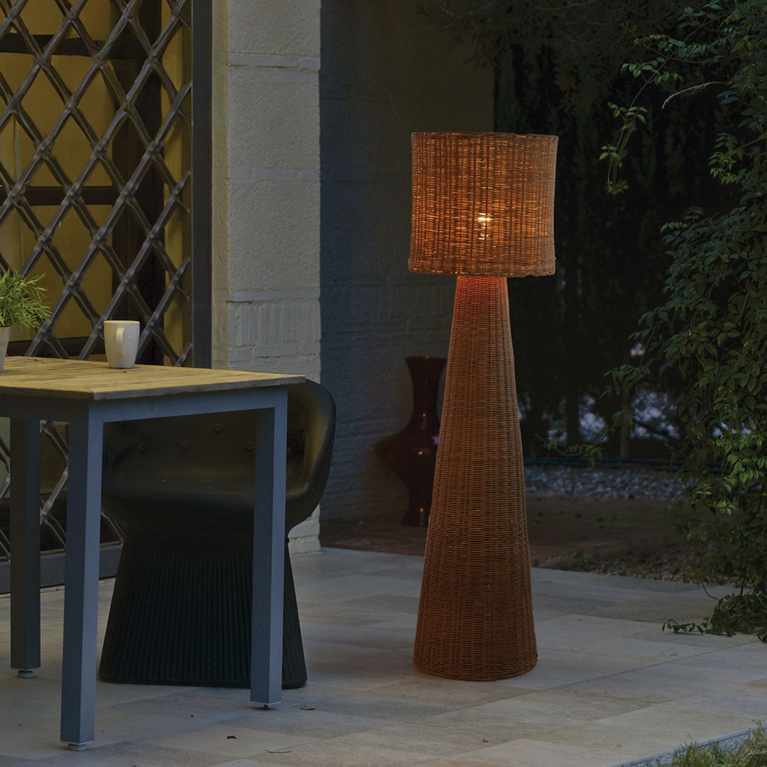 Stehlampe Rattan Natur Outdoor IP54 E27 137 cm Garten Lampen, Stehlampe, Rattan, Holzoptik, Outdoor
