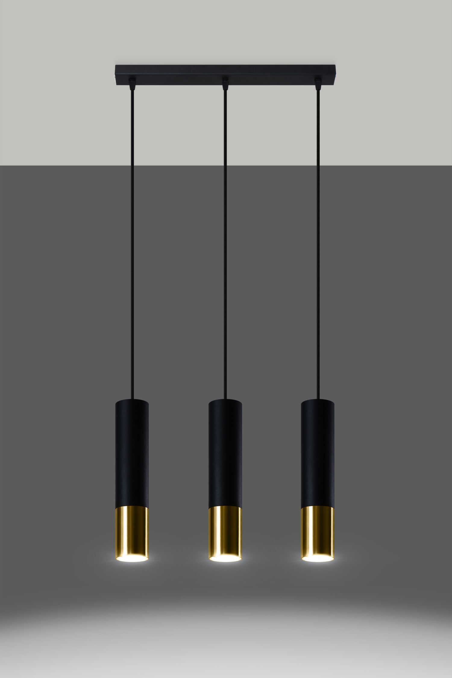 Lampe à suspendre 3 flammes L : 45 cm noir or allongé