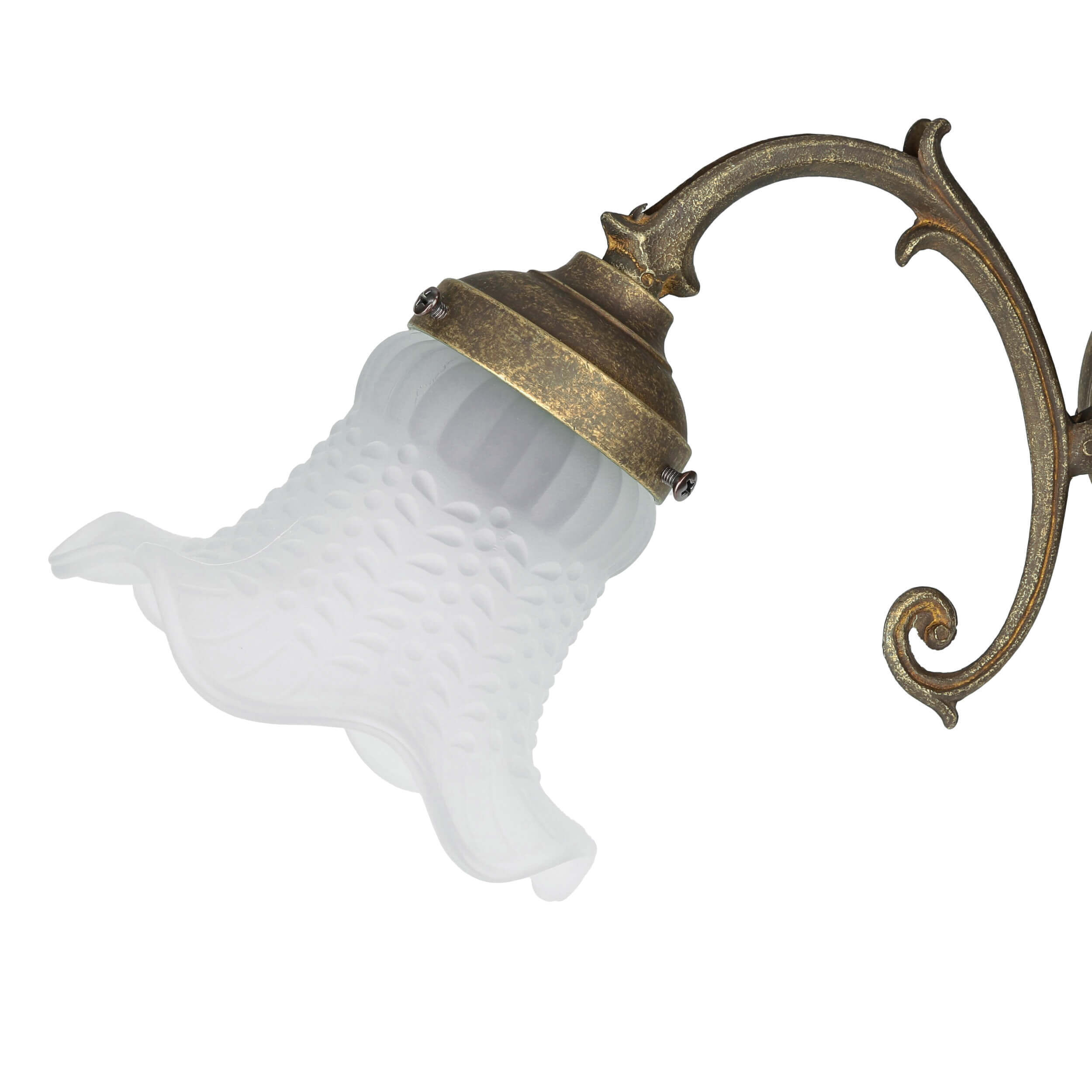 Wandleuchte Weiß Glasschirm Echt-Messing Ricciolo Bronze, Lampe, Rauchrohr