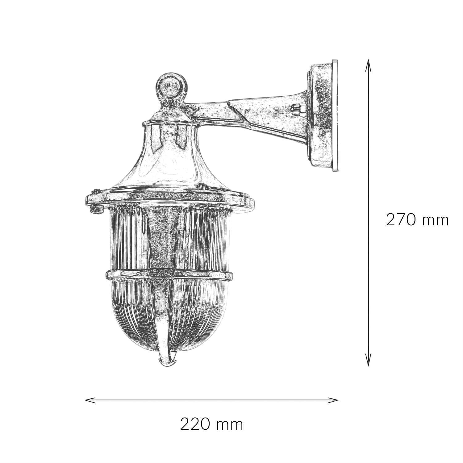 Applique extérieure terrasse cour laiton verre strié IP64