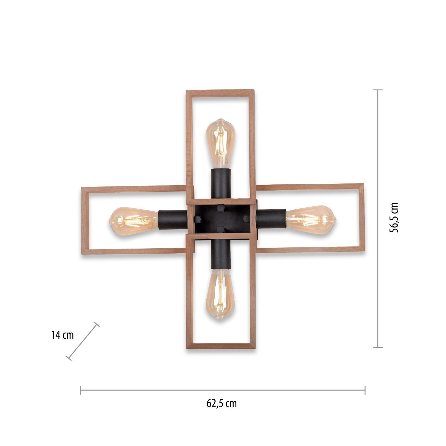 Lampe de plafonnier naturelle Rétro Bois Métal L:62 cm E27