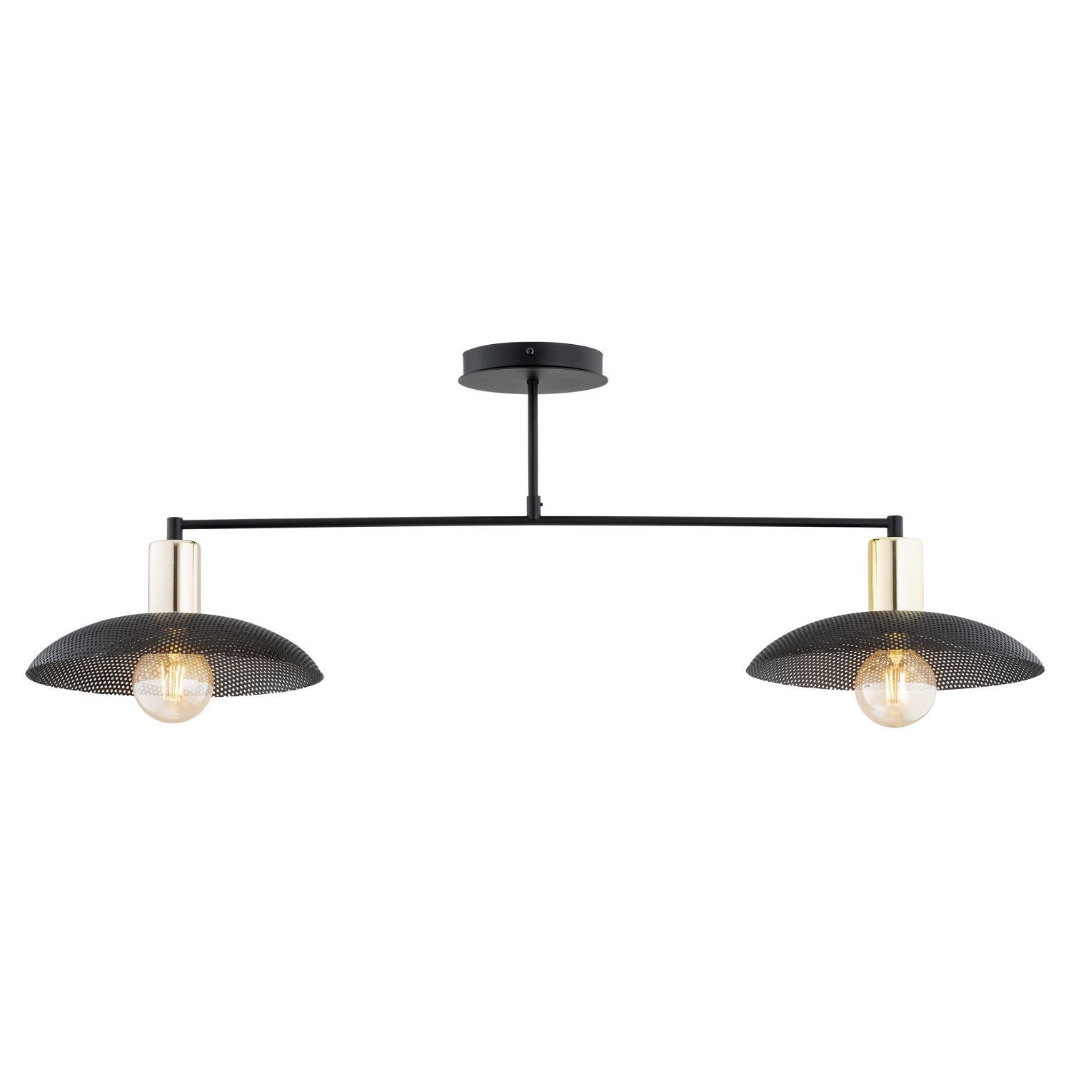 Plafonnier métal 100 cm de long noir or E27 2 flammes