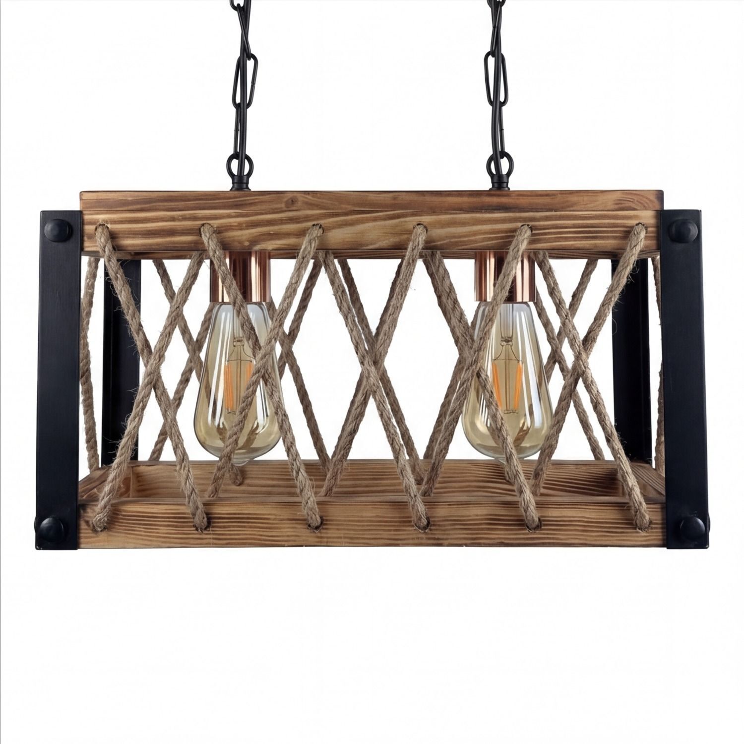 Hängelampe, Holz, Seil, Birnenlampe, Industrial