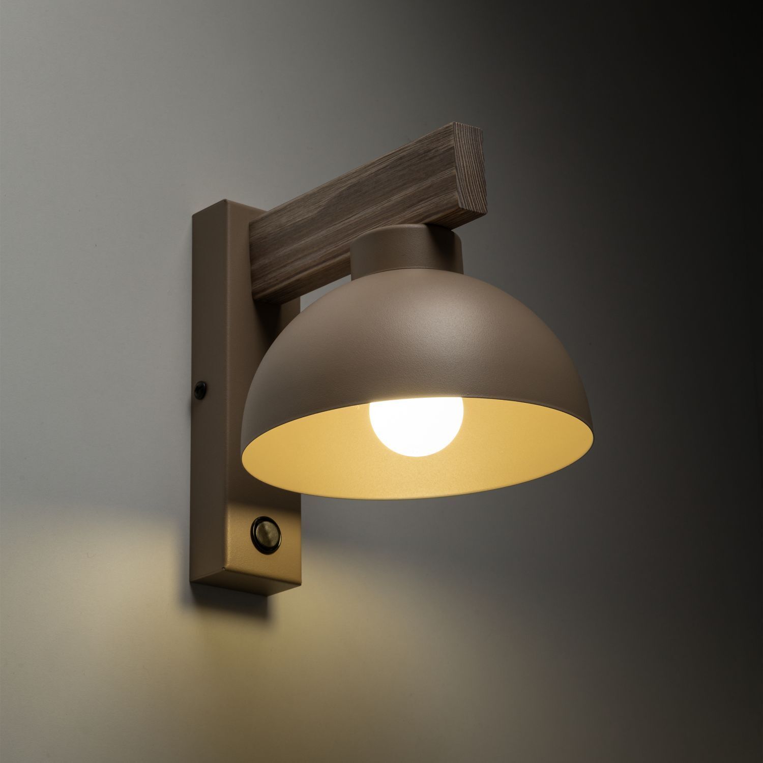 Wandleuchte mit Schalter Holz Metall Beige E27 B:18 cm Wandleuchte, Wandlampe, Metall, Beige, Gedeckte Farbe