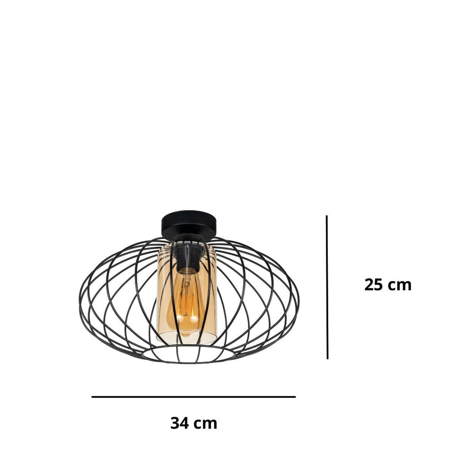 Lampe de plafonnier E27 Ø34 cm noir miel anti-éblouissement rétro