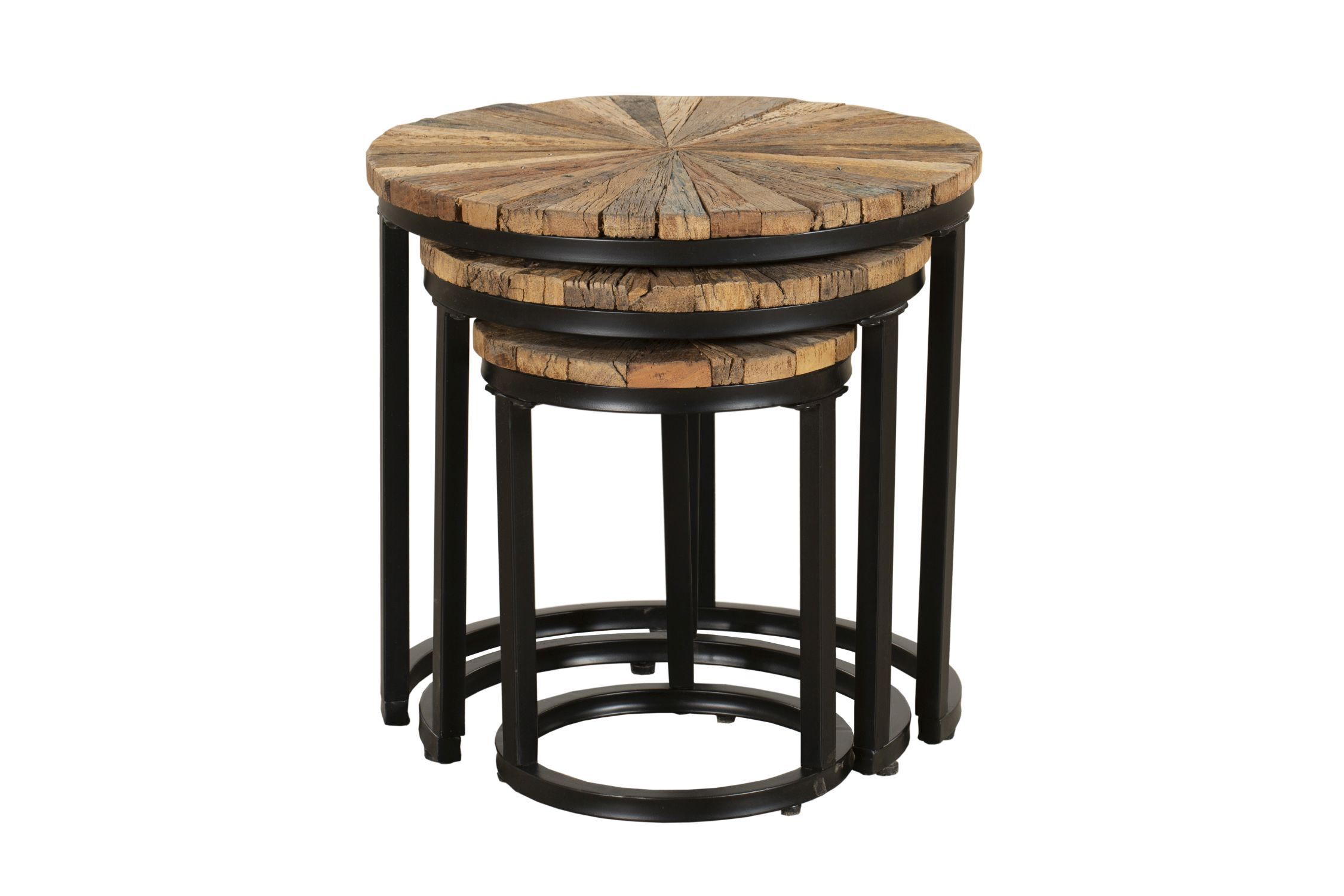 Set de 3 tables d'appoint bois acier Ø 28/38/46cm rond