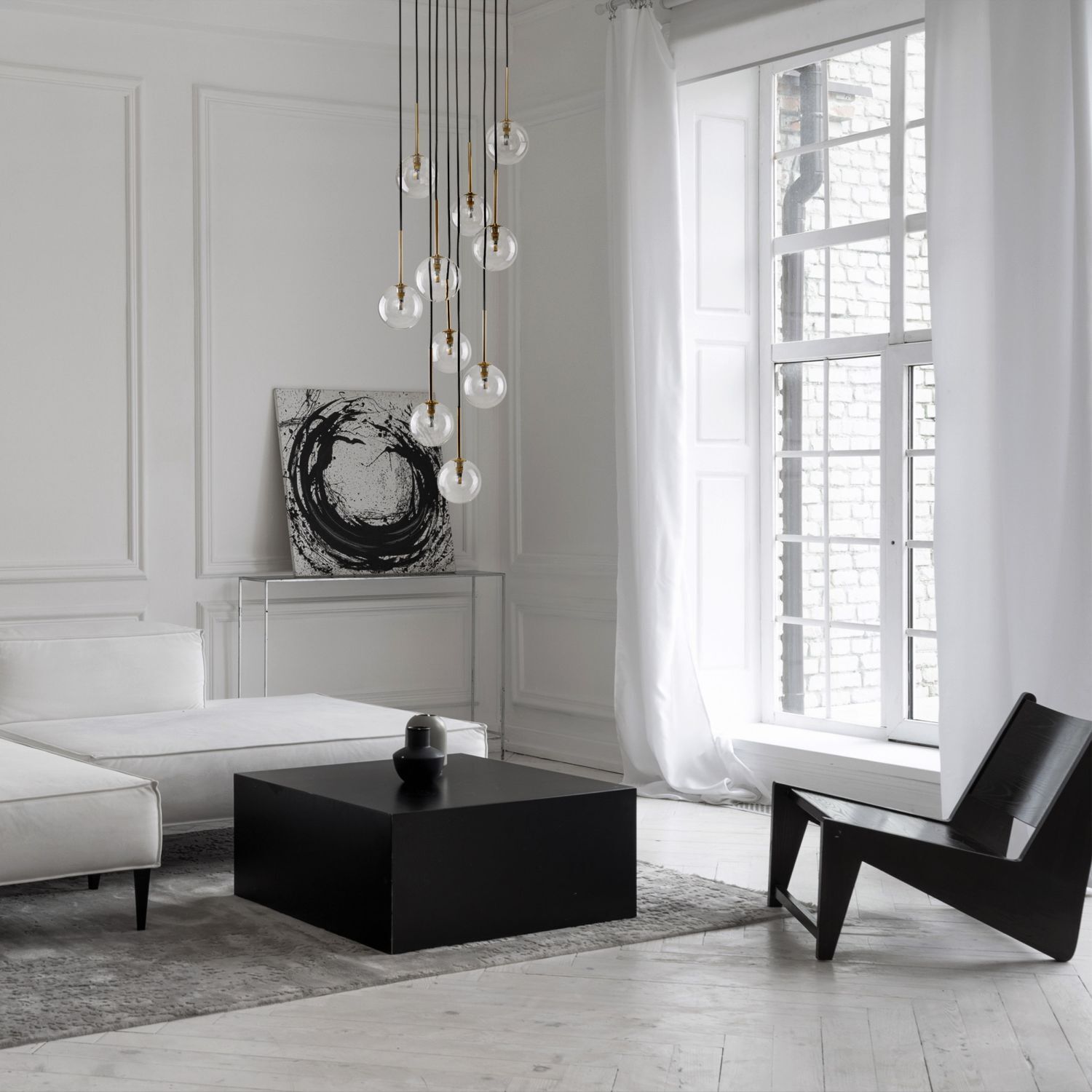 Suspension boule métal verre H : max. 145 cm réglable