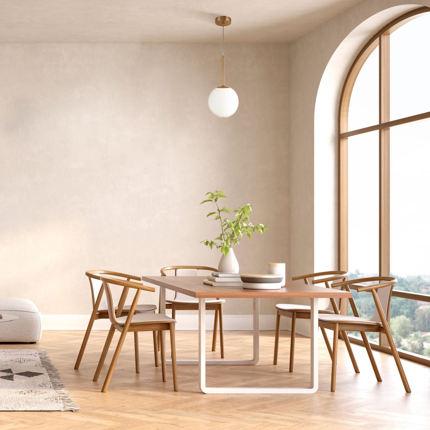 Hängeleuchte Metall Glas Ø 18 cm rund H: max. 180 cm Speisesaal, Esstisch, Mobiliar, Tabelle, Innenarchitektur