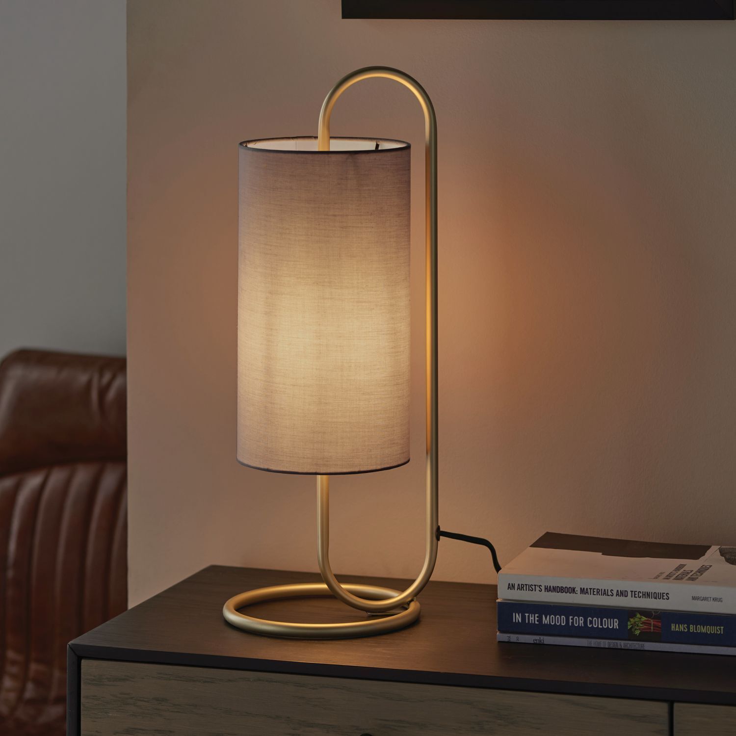 Lampe d'appoint tissu métal 50 cm en laiton antique gris E27