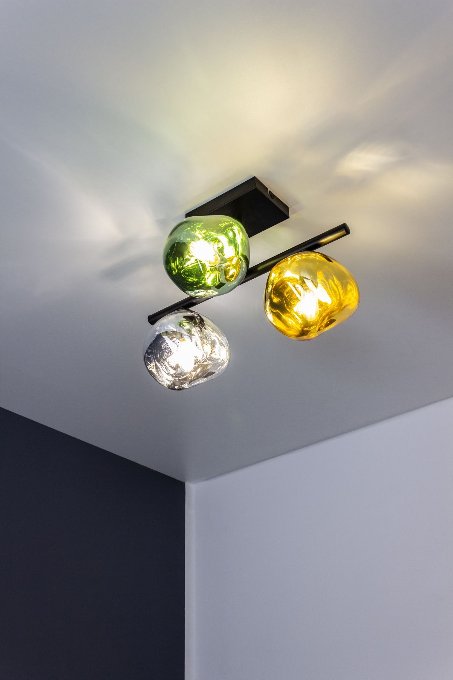Plafonnier Verre Aluminium Multicolore L:40 cm 3-flmg Moderne