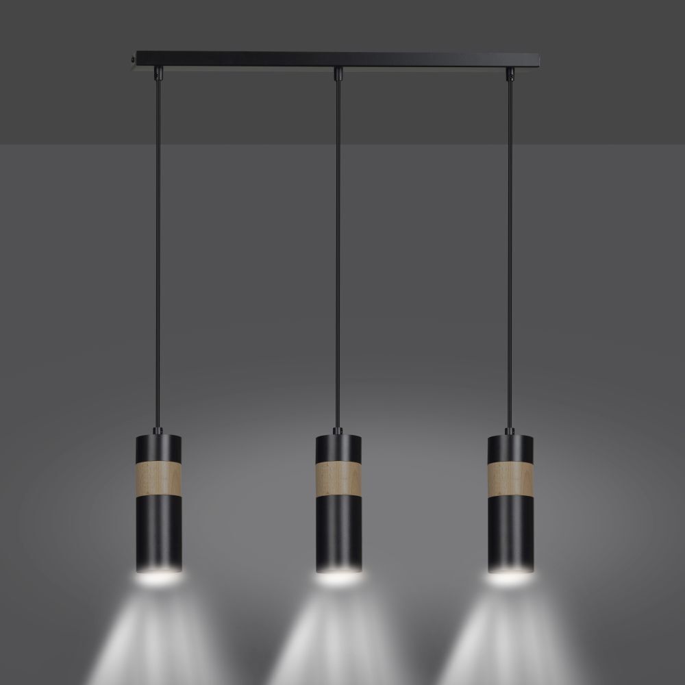 Suspension Noir Scandinave 3 flammes GU10